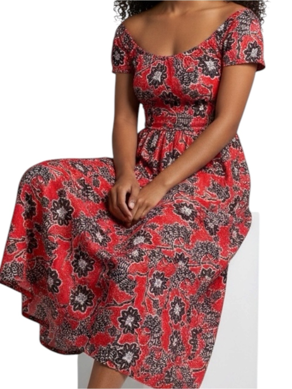 Knox Rose NWT Rebel Red White and Blue Floral Flutter Sleeve Drop Waist Dress XS - Picture 5 of 11
